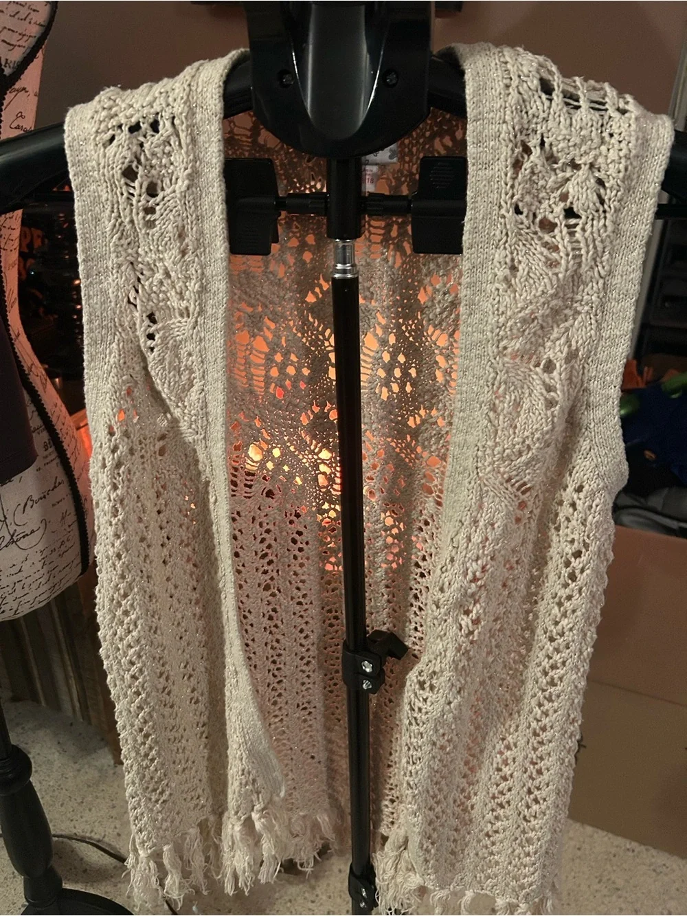 Justice Size 16/18 Light Cream Crochet Open-Front Sweater Vest